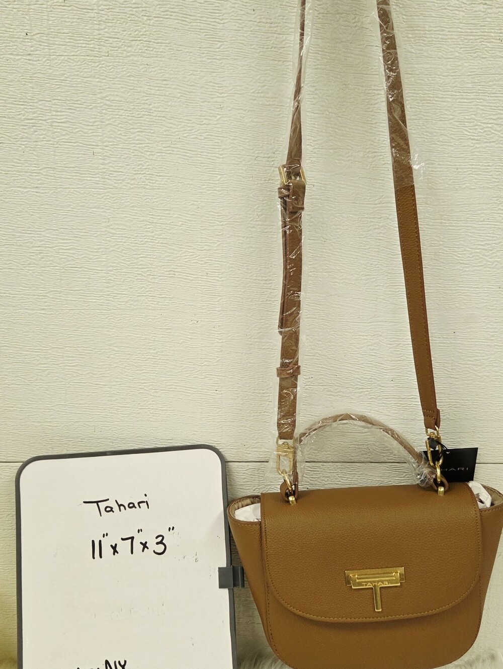 Tahari Caramel Brown Pebbled  Crossbody with Gold Hardware - Picture 8 of 9